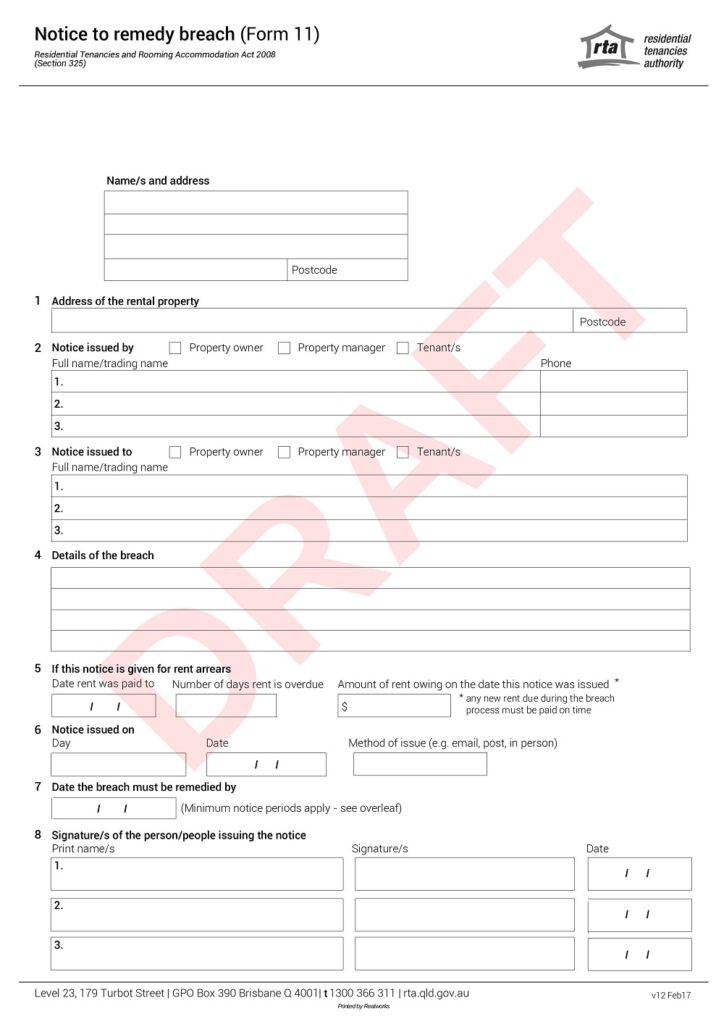 evict a tenant - Sample Form 11 notice to remedy breach page 1