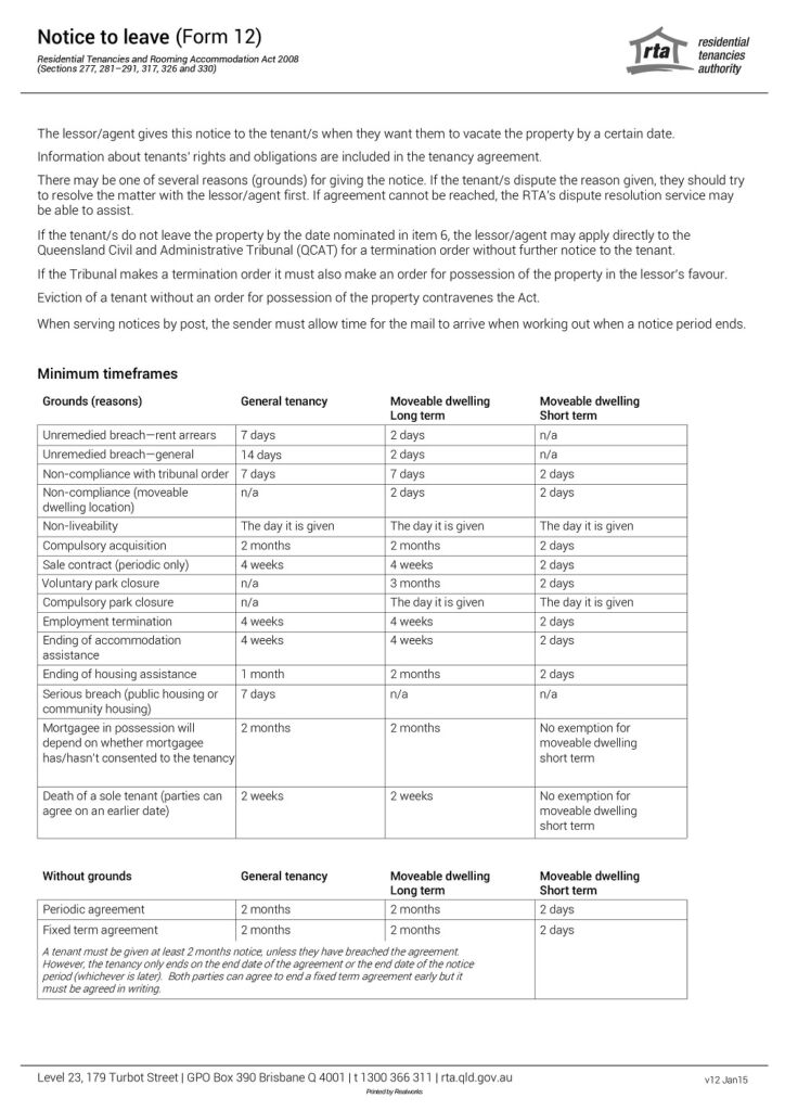 Sample form 12 notice to leave second page evict a tenant - Sample form 12 notice to leave second page