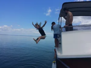 Swimming-off-our-boat-at-Great-Sandy-Straight