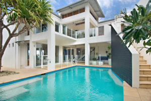 Modern Sunshine Coast home with a pool and a wide balcony, designed for comfort and outdoor living