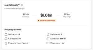 image of realestate.com.au house valuation tool showing the value of 5 Braemar Rd, Buderim.
