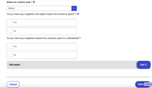A photo of capital gains tax calculator.